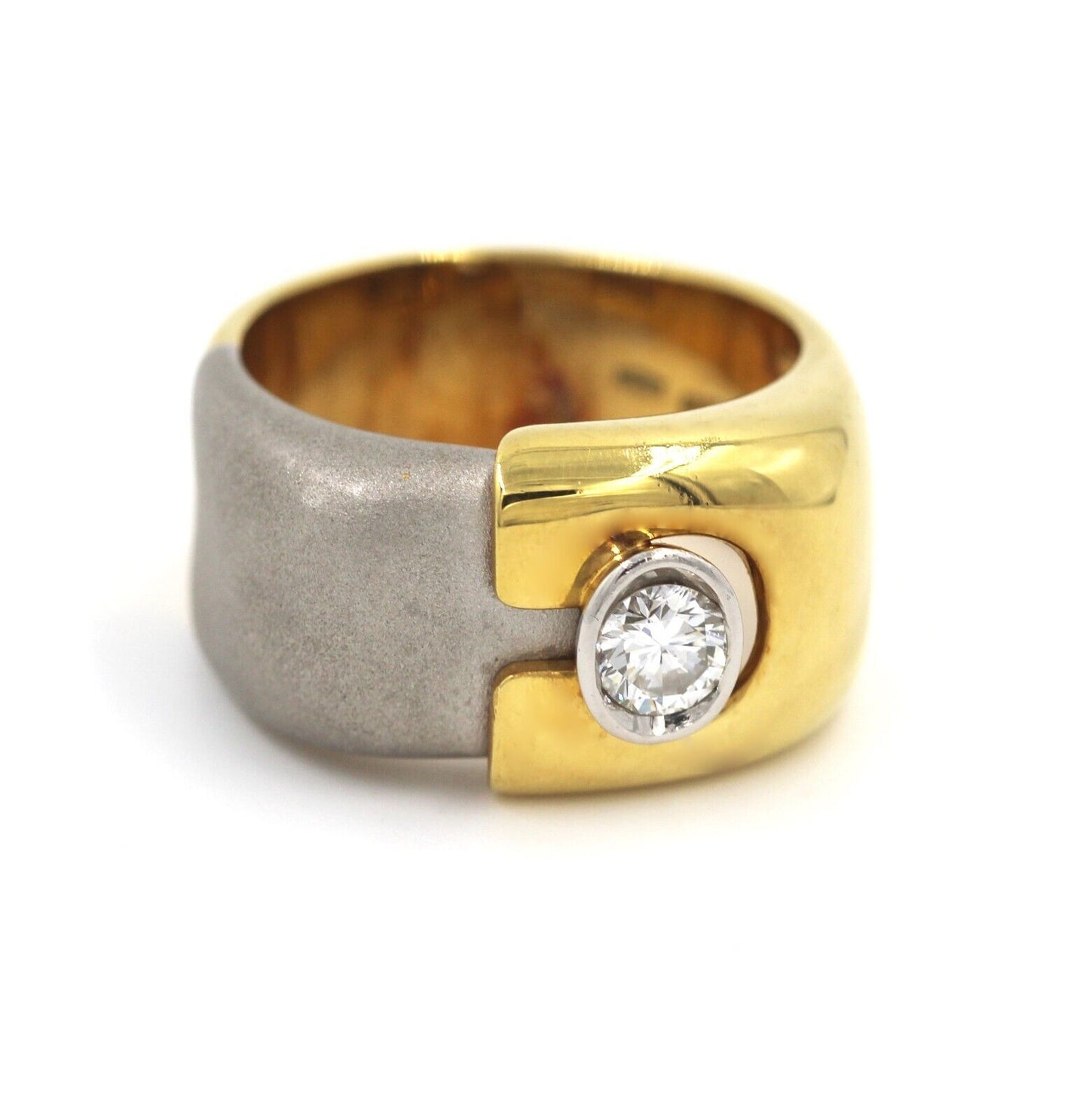 Anello a Fascia in Oro Giallo 18k e Platino con Diamante - 0.37 ct.