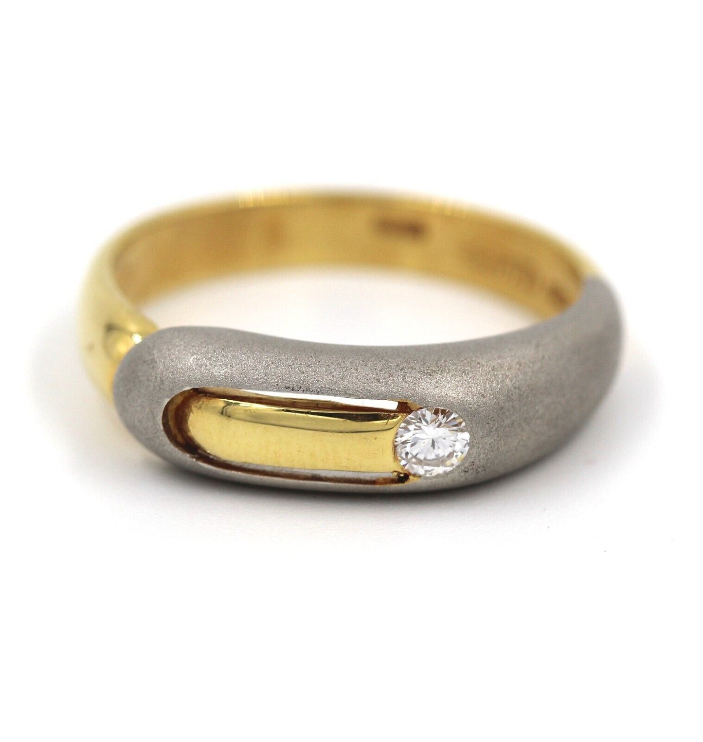 Anello Fede Solitario in Platino e Oro Giallo 18k con Diamante - 0.09 ct.