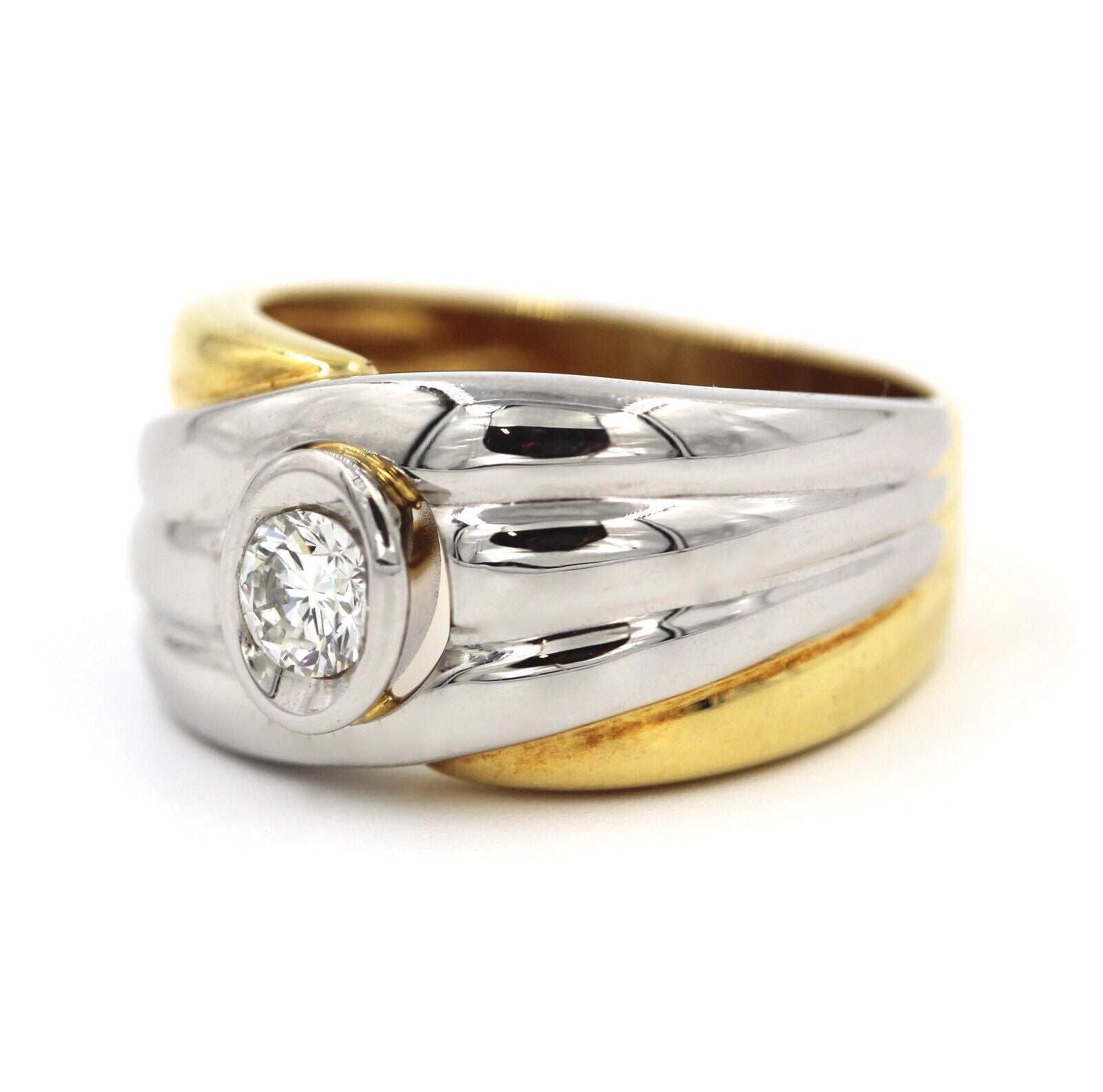 Anello a Fascia in Oro Giallo 18k e Platino con Diamante - 0.29 ct.