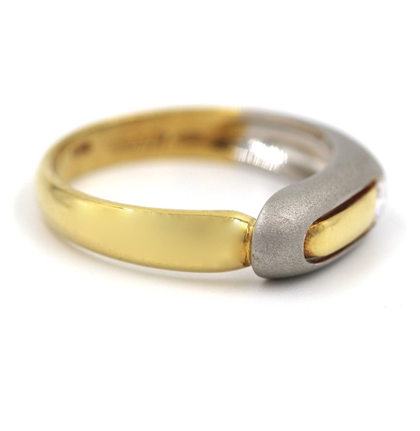 Anello Fede Solitario in Platino e Oro Giallo 18k con Diamante - 0.09 ct.