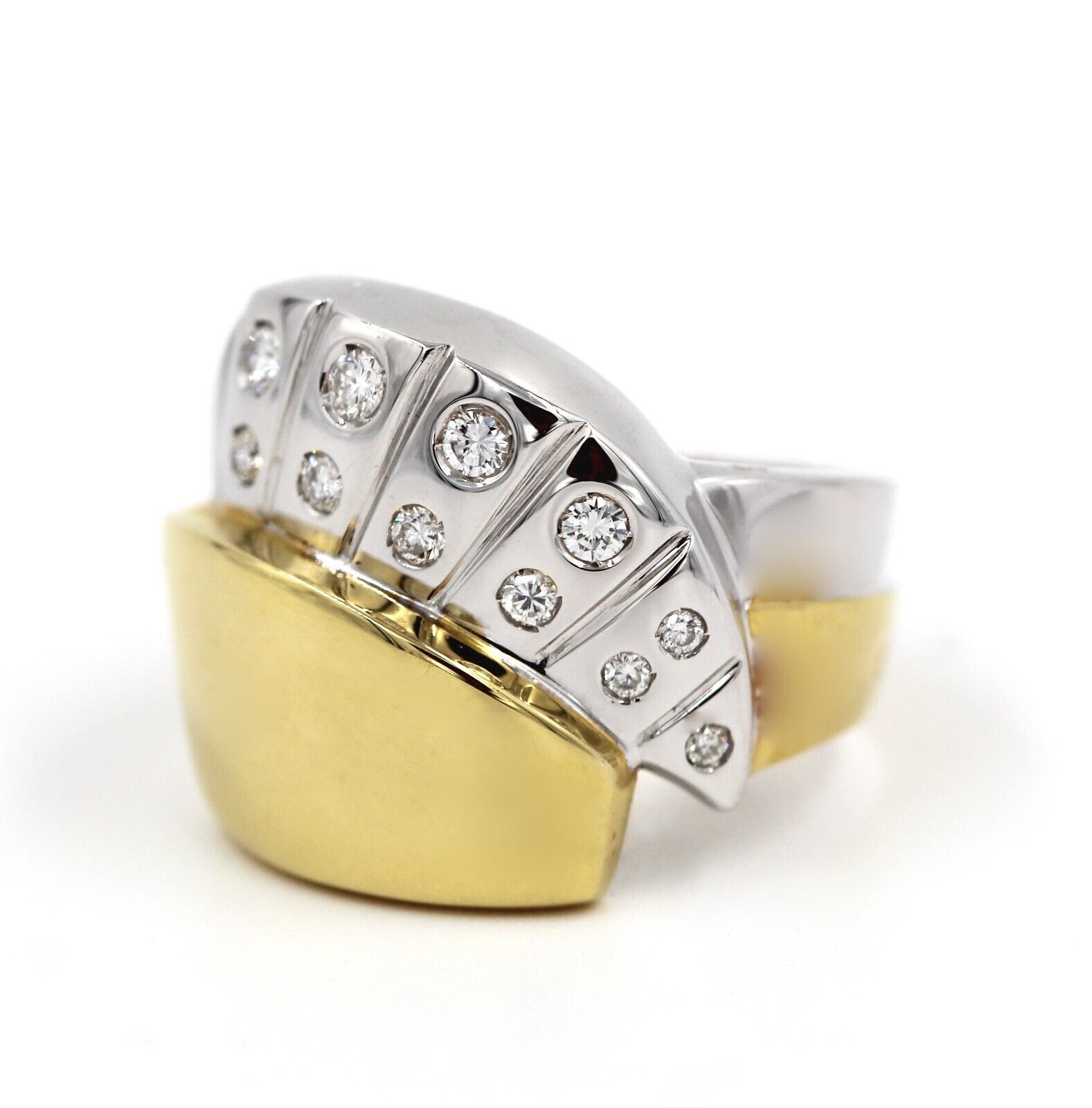 Anello a Fascia in Oro Giallo 18k e Platino con Diamanti t Brillante - 0.23 ct.