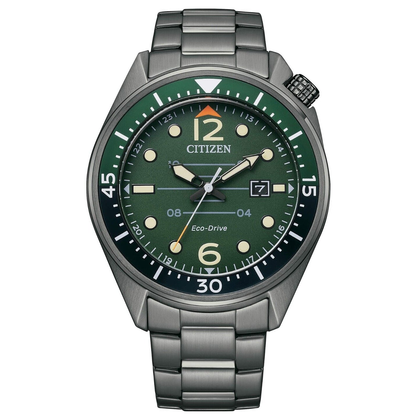 Orologio Eco Drive Citizen Seaplane in Acciaio con Data AW1717-81X Verde Brunito