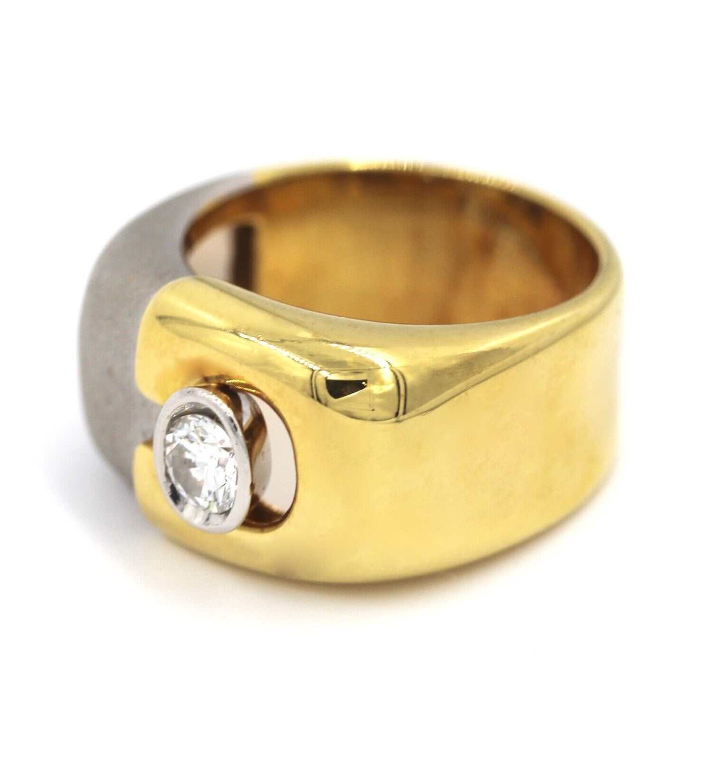 Anello a Fascia in Oro Giallo 18k e Platino con Diamante - 0.37 ct.