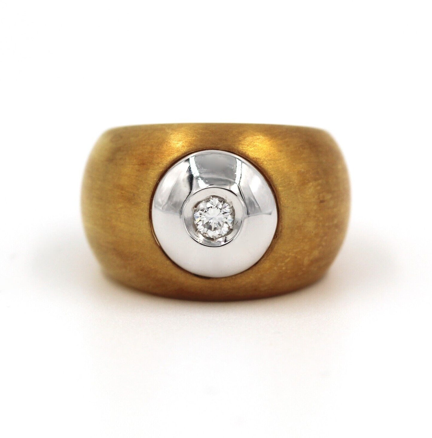 Anello a Fascia Bombata in Oro Giallo 18k e Platino con Diamante - 0.12 ct.