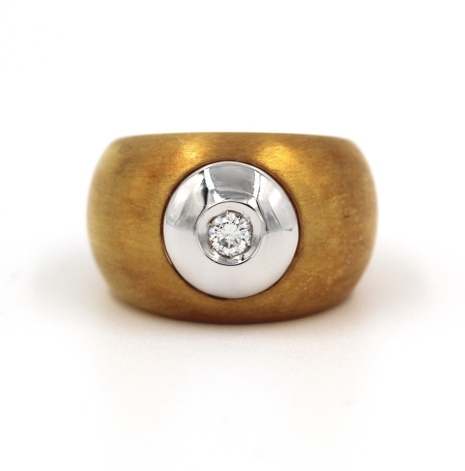 Anello a Fascia Bombata in Oro Giallo 18k e Platino con Diamante - 0.12 ct.