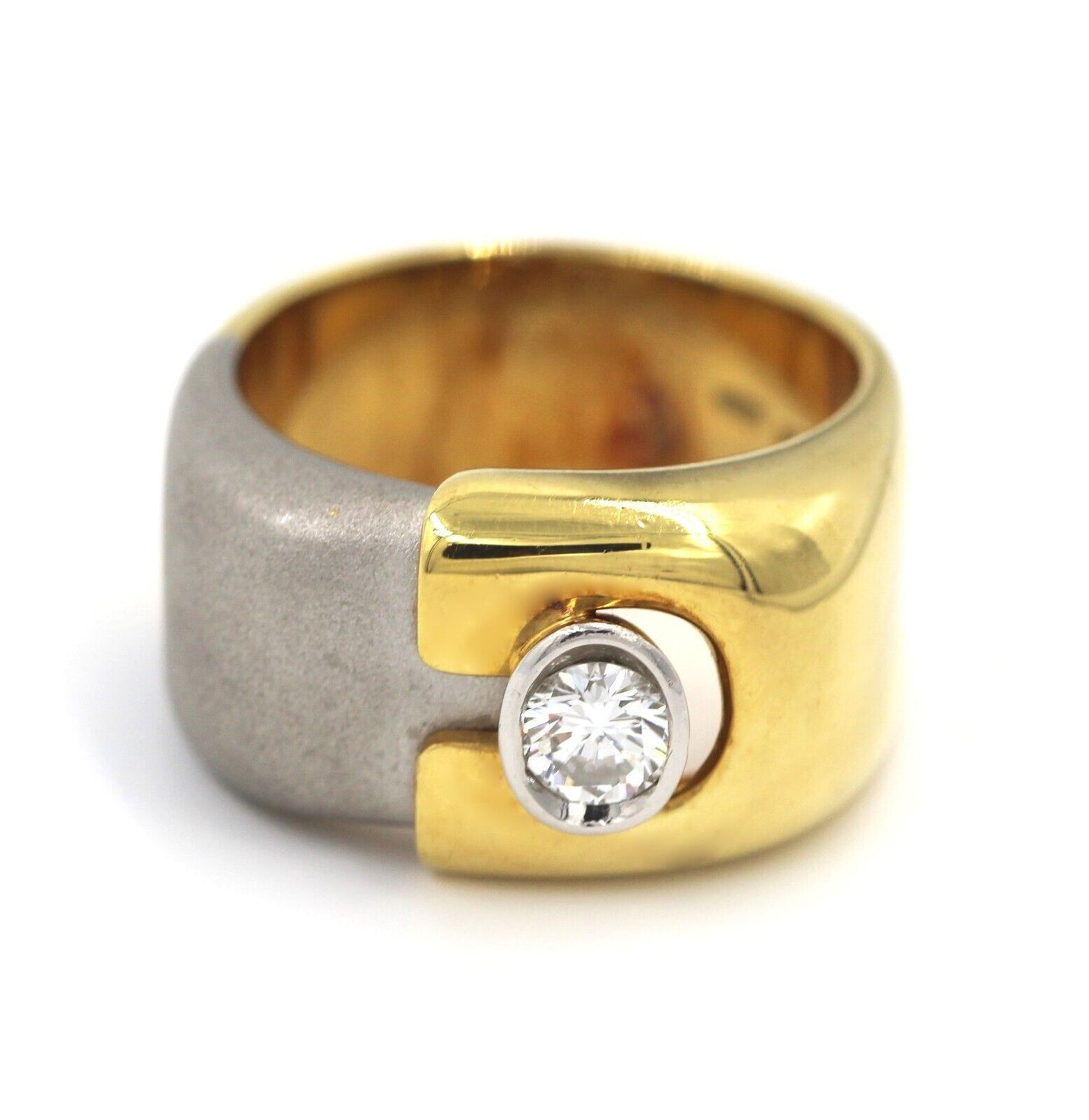 Anello a Fascia in Oro Giallo 18k e Platino con Diamante - 0.37 ct.