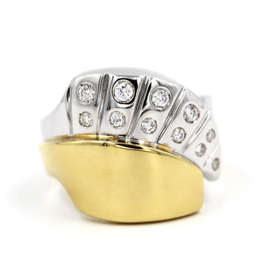 Anello a Fascia in Oro Giallo 18k e Platino con Diamanti t Brillante - 0.23 ct.