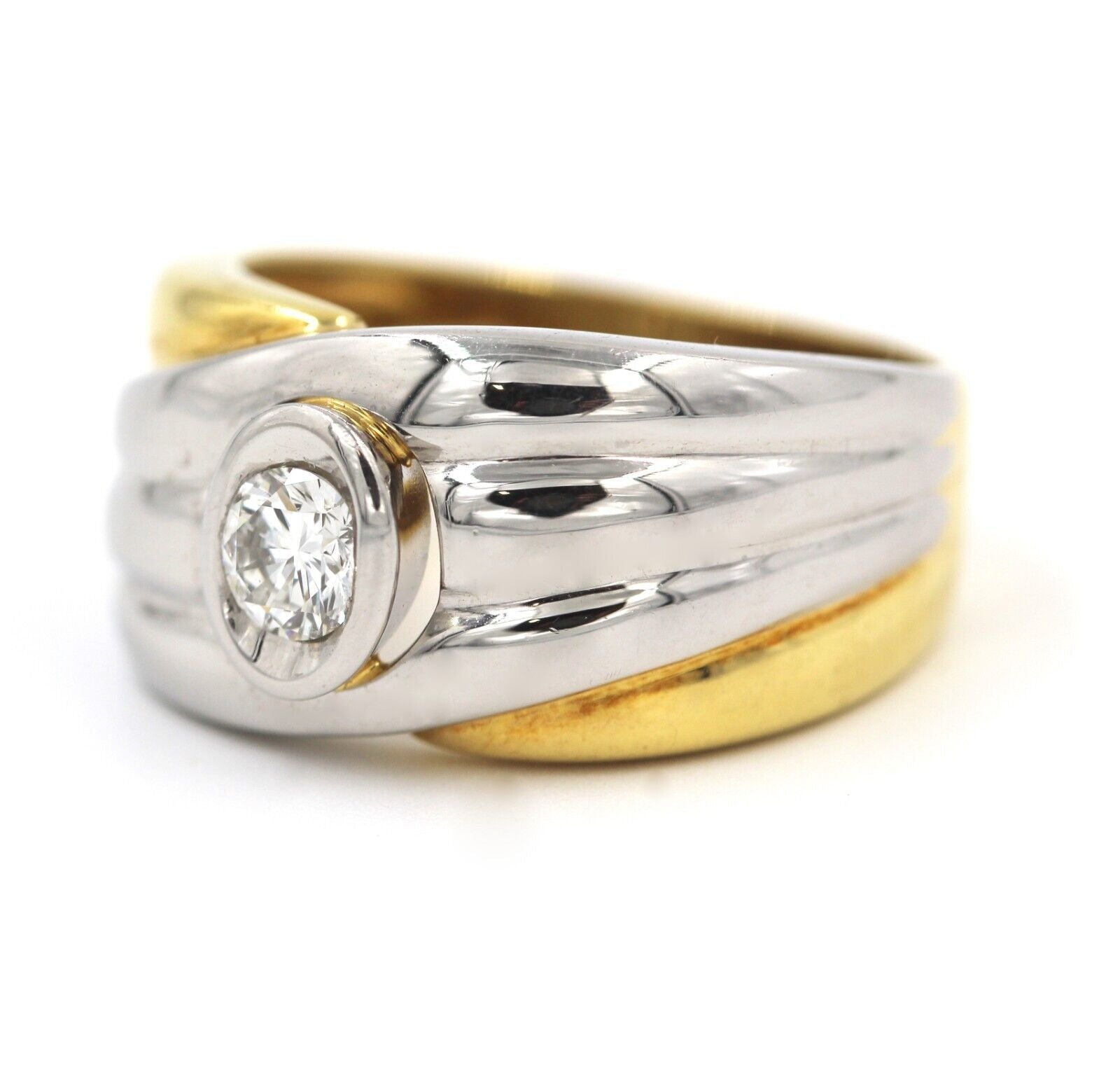 Anello a Fascia in Oro Giallo 18k e Platino con Diamante - 0.29 ct.