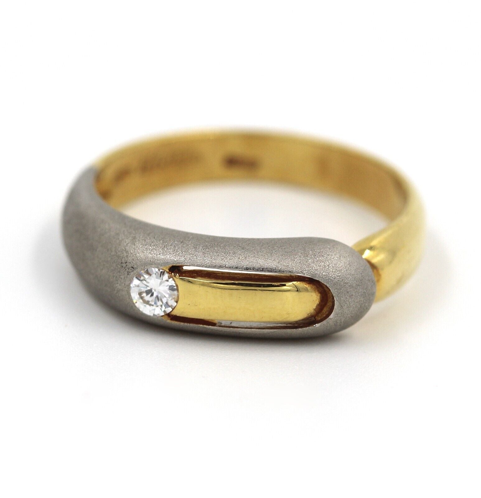 Anello Fede Solitario in Platino e Oro Giallo 18k con Diamante - 0.09 ct.