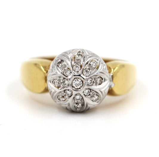 Anello in Platino e Oro Giallo 18k con Fiore in Diamanti - 0.18 ct.