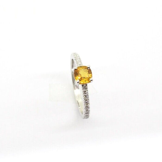 Anello in Oro Bianco con Zaffiro Giallo e diamanti