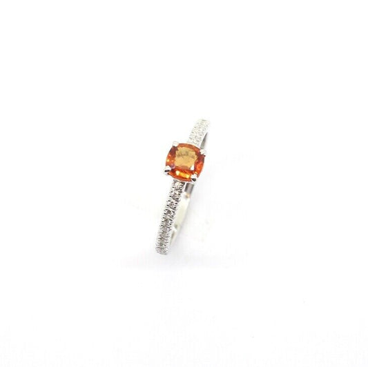 Anello in Oro Bianco con Diamanti e Zaffiro Arancio