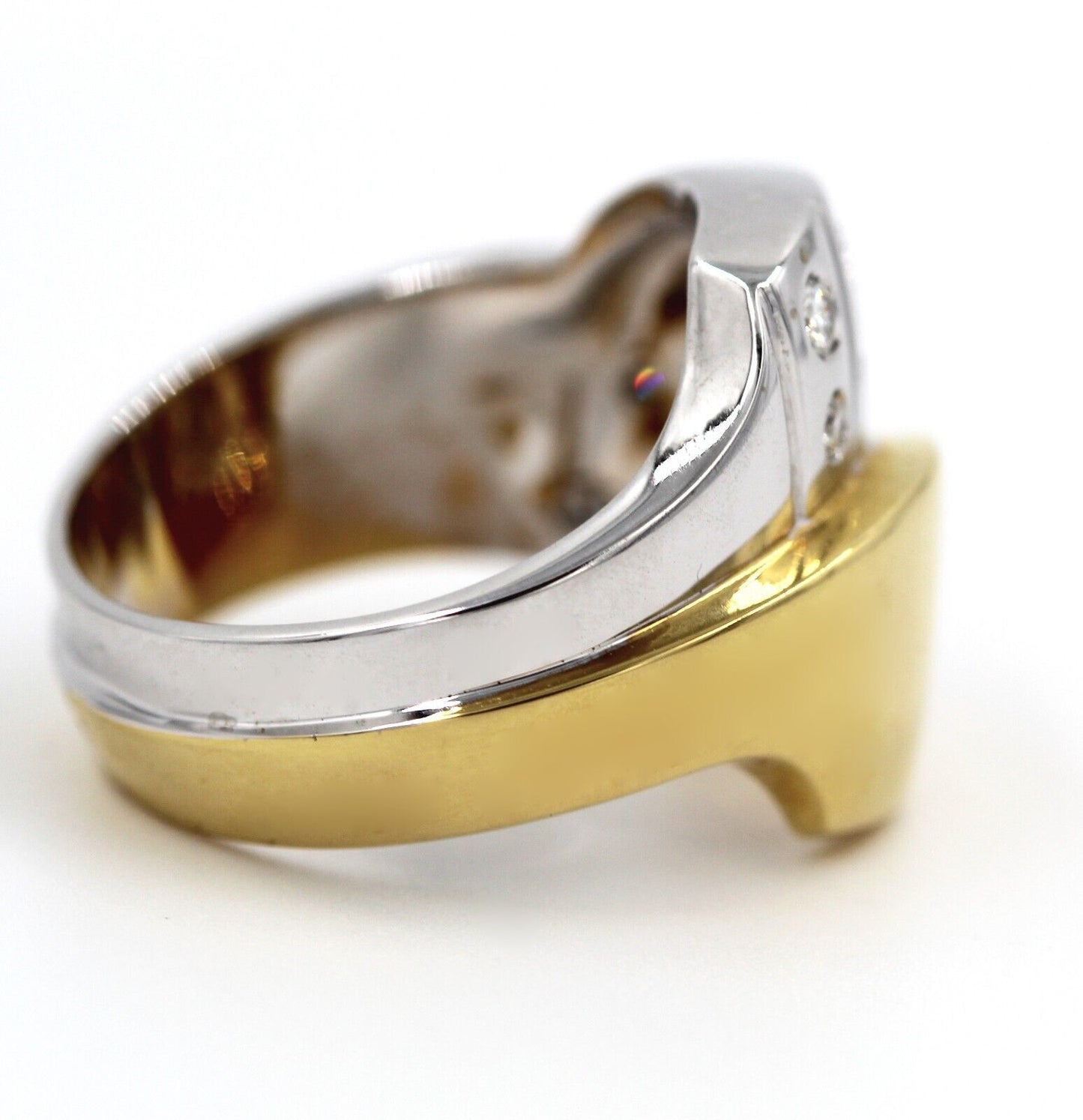 Anello a Fascia in Oro Giallo 18k e Platino con Diamanti t Brillante - 0.23 ct.