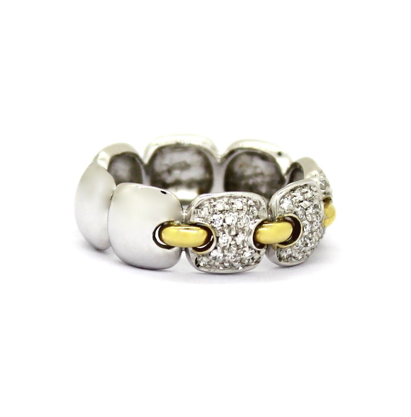 Anello a Catena in Oro Bianco 18k e Oro Giallo 18k con Diamanti Taglio Brillante